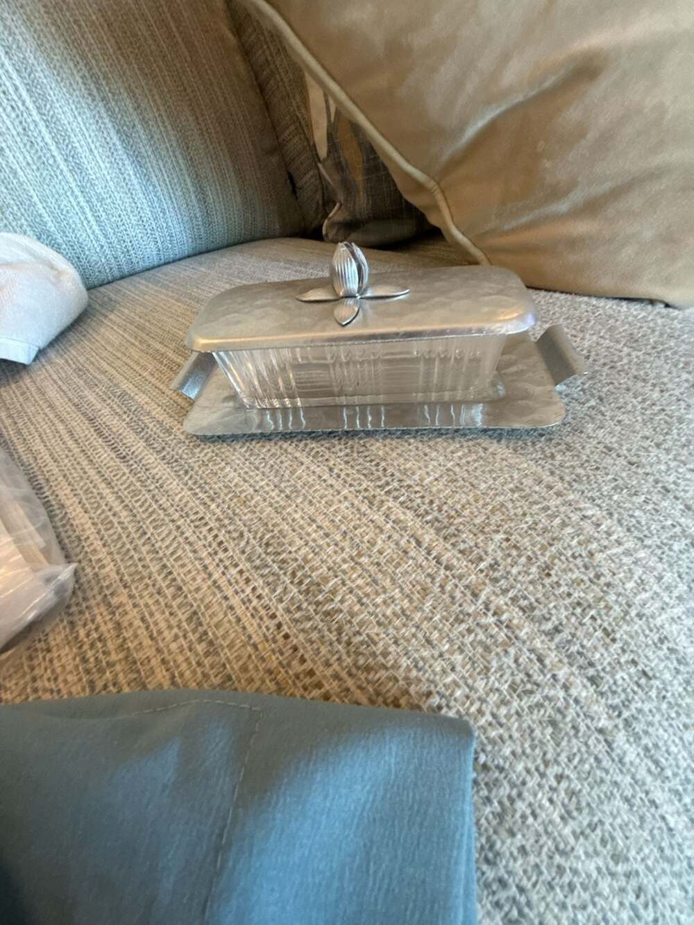 Rodney Kent Hammered Aluminum Glass Butter Dish Tulip Lid